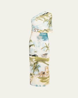 Oscar de la Renta One-Shoulder Drape Dominican Landscape Jersey Gown