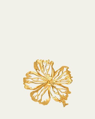 Oscar de la Renta Openwork Hibiscus Brooch