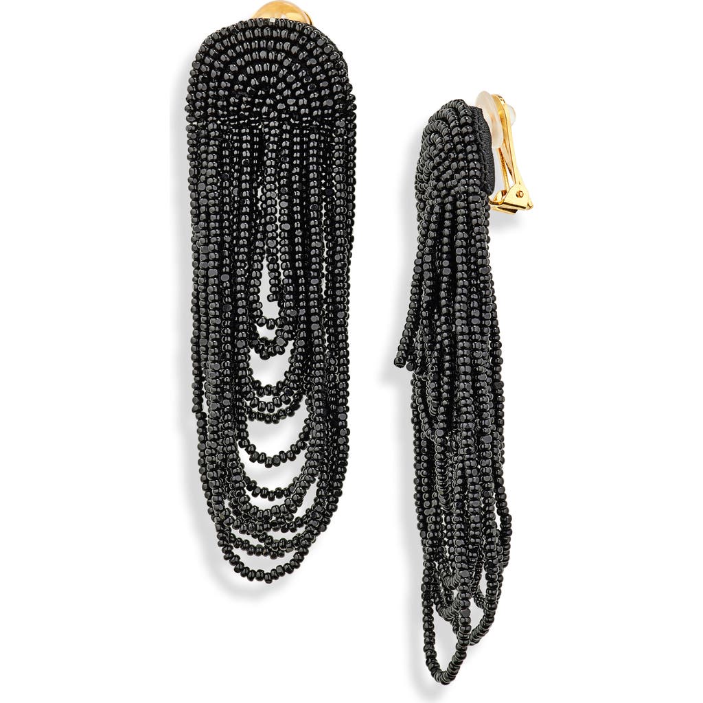 Oscar de la Renta Oscar de la Renta Beaded Double Curtain Clip-On Drop Earrings