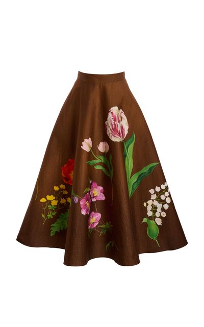Oscar de la Renta Oscar de la Renta Botanical StretchCotton Midi Circle Skirt