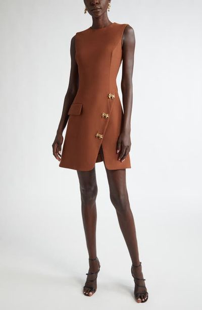 red dress brown heels Oscar de la Renta Brown Satin and Mink Ensemble