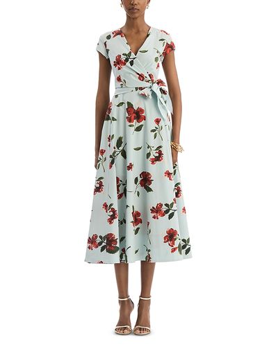 Oscar De La Renta Oscar de la Renta Cap Sleeve Hibiscus Cotton Poplin Wrap Dress