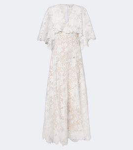 Oscar de la Renta Oscar de la Renta Caped floral guipure lace gown