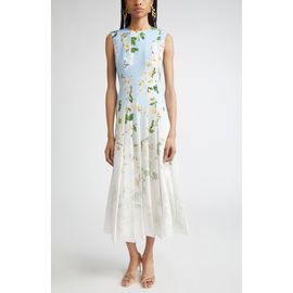 Oscar de la Renta Oscar de la Renta Cherry Blossom Dégradé Sleeveless Cady & Chiffon Dress