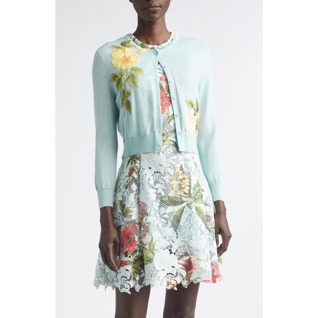 Oscar de la Renta Oscar de la Renta Chiné Embroidered Dominican Floral Wool Cardigan
