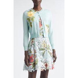 Oscar de la Renta Oscar de la Renta Chiné Embroidered Dominican Floral Wool Cardigan