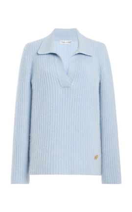 Oscar de la Renta Oscar de la Renta Collared CashmereBlend Polo Top