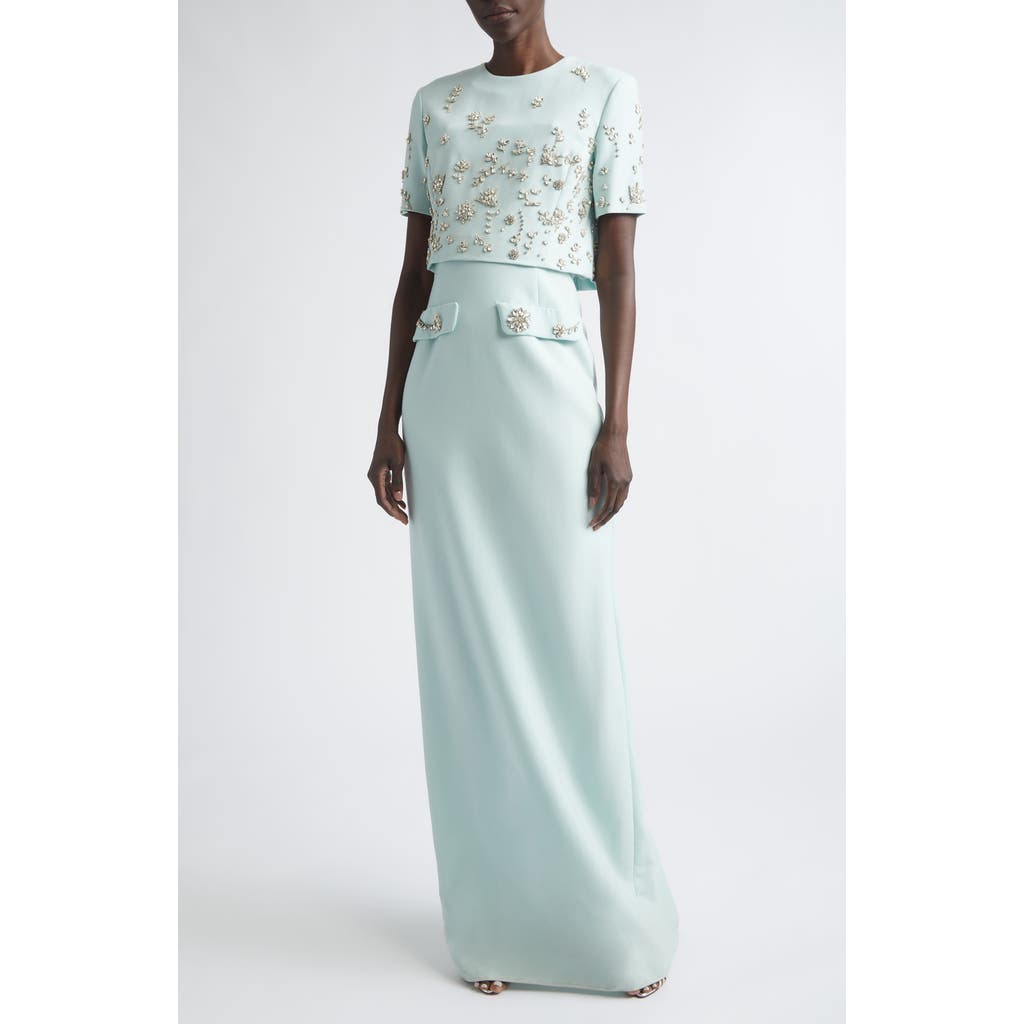 Oscar de la Renta Oscar de la Renta Crystal Beaded Strapless Stretch Wool Column Gown with Jacket