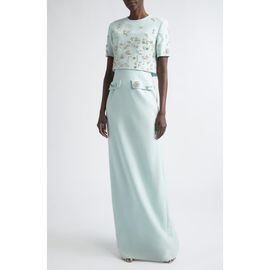 Oscar de la Renta Oscar de la Renta Crystal Beaded Strapless Stretch Wool Column Gown with Jacket