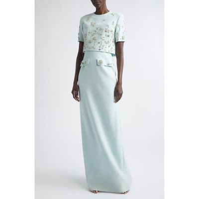 Oscar de la Renta Oscar de la Renta Crystal Beaded Strapless Stretch Wool Column Gown with Jacket