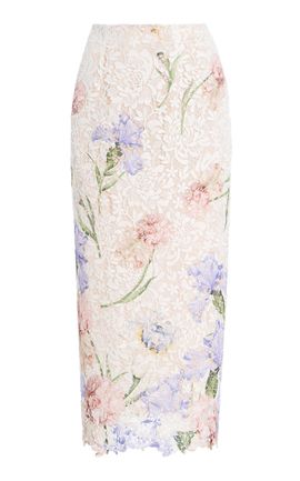 Oscar de la Renta Oscar de la Renta DegradéPrinted Lace Midi Skirt
