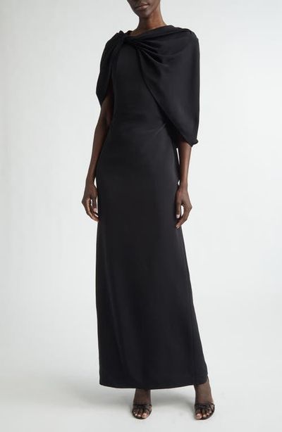 Oscar de la Renta Oscar de la Renta Drape Sleeve Stretch Cady Column Gown