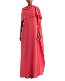 Oscar De La Renta Oscar de la Renta Draped Shoulder Brooch Detail Georgette Caftan Dress