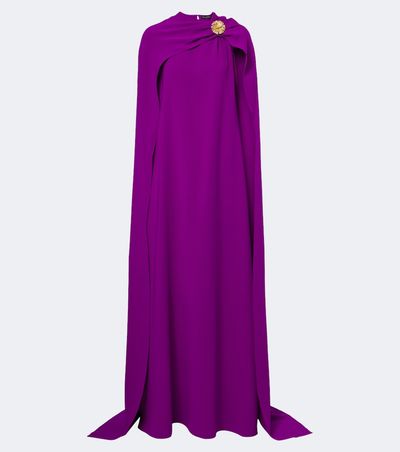 Oscar de la Renta Oscar de la Renta Embellished caped silk-blend georgette gown