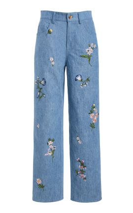 Oscar de la Renta Oscar de la Renta Embroidered Denim StraightLeg Jeans