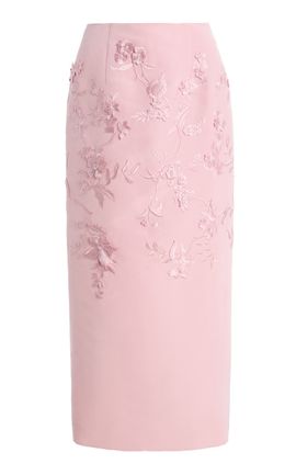 Oscar de la Renta Oscar de la Renta Embroidered Iris Silk Maxi Skirt