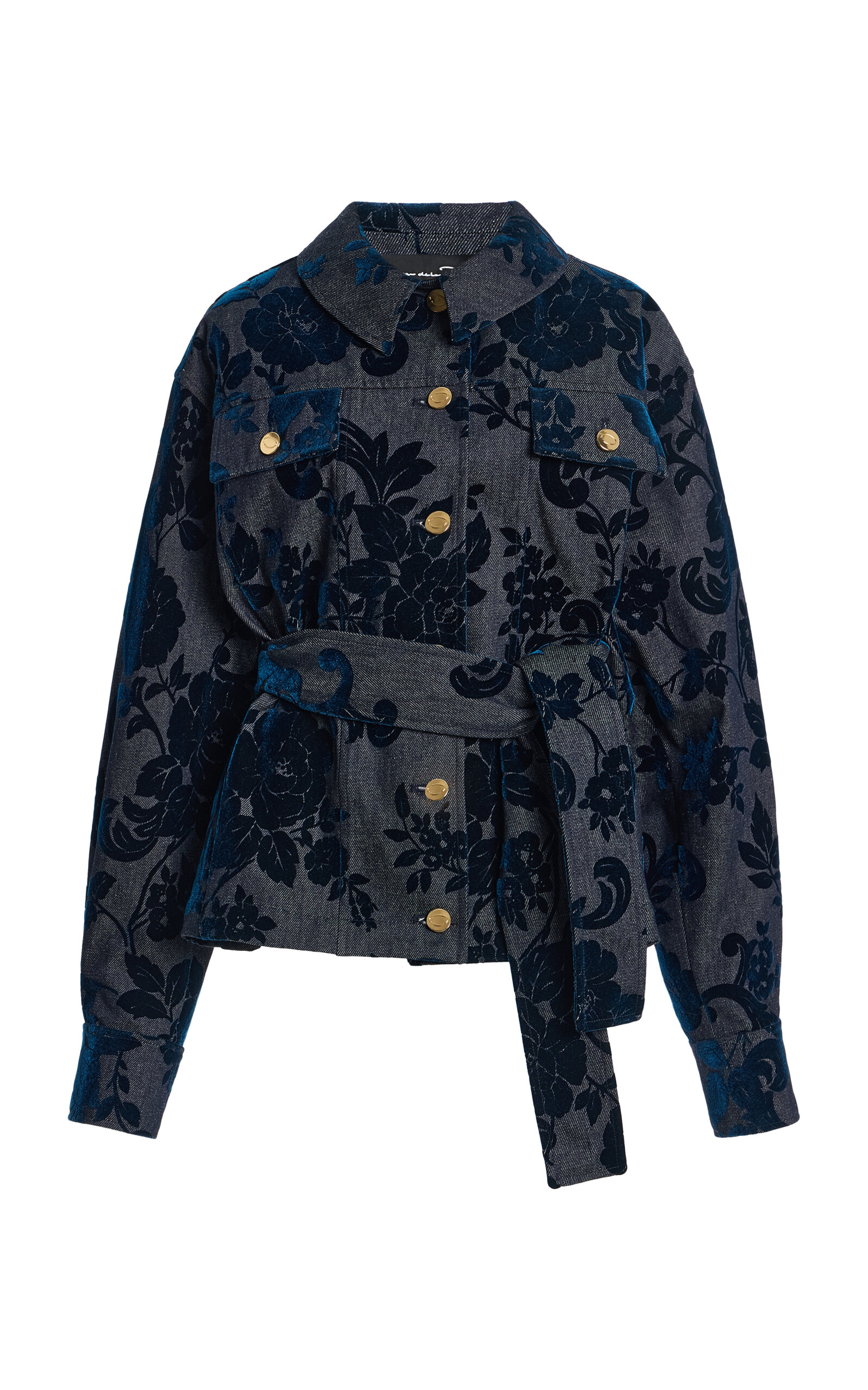 Oscar de la Renta Oscar de la Renta Flocked Floral Denim Jacket