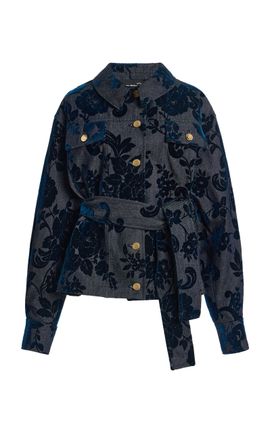 Oscar de la Renta Oscar de la Renta Flocked Floral Denim Jacket