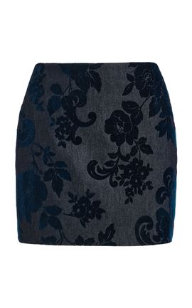 Oscar de la Renta Oscar de la Renta Flocked Floral Denim Mini Skirt