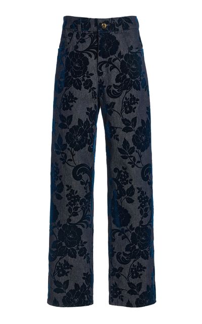 Oscar de la Renta Oscar de la Renta Flocked Floral Denim StraightLeg Pants