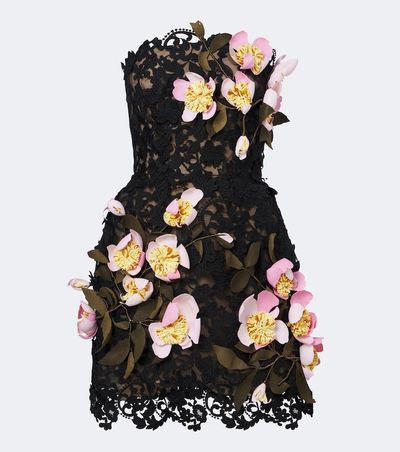 Oscar de la Renta Oscar de la Renta Floral-appliqué guipure lace bustier dress