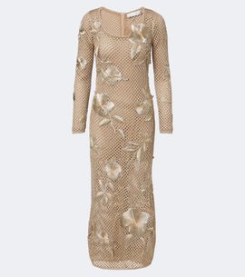 Oscar de la Renta Oscar de la Renta Floral-appliqué open-knit midi dress