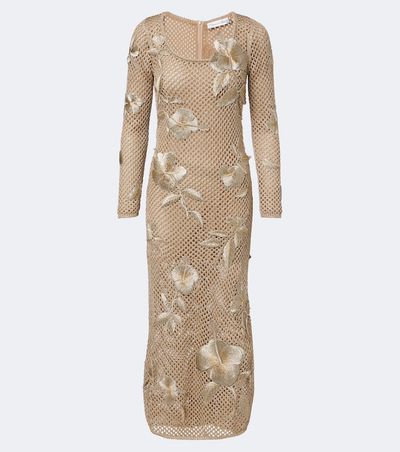 Oscar de la Renta Oscar de la Renta Floral-appliqué open-knit midi dress