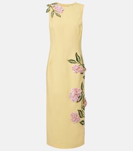 Oscar de la Renta Oscar de la Renta Floral-appliqué wool-blend midi dress