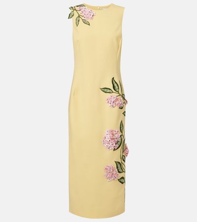 Oscar de la Renta Oscar de la Renta Floral-appliqué wool-blend midi dress