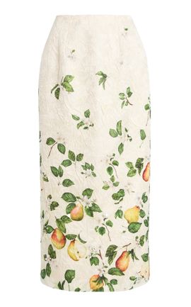 Oscar de la Renta Oscar de la Renta Floral Degradé Crushed Satin Midi Skirt