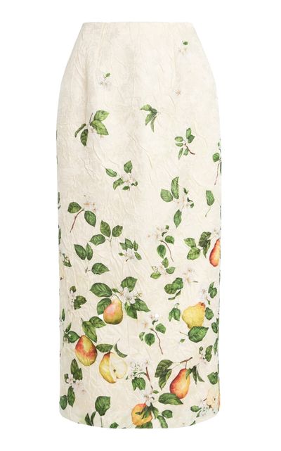 Oscar de la Renta Oscar de la Renta Floral Degradé Crushed Satin Midi Skirt