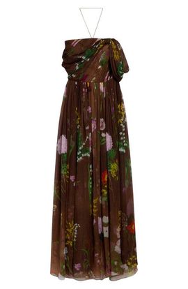 Oscar de la Renta Oscar de la Renta Floral One-Shoulder Silk Chiffon Gown