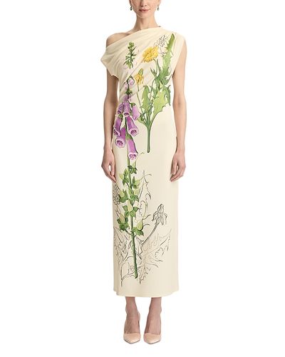 Oscar De La Renta Oscar de la Renta Foxglove Print Drape Jersey Dress