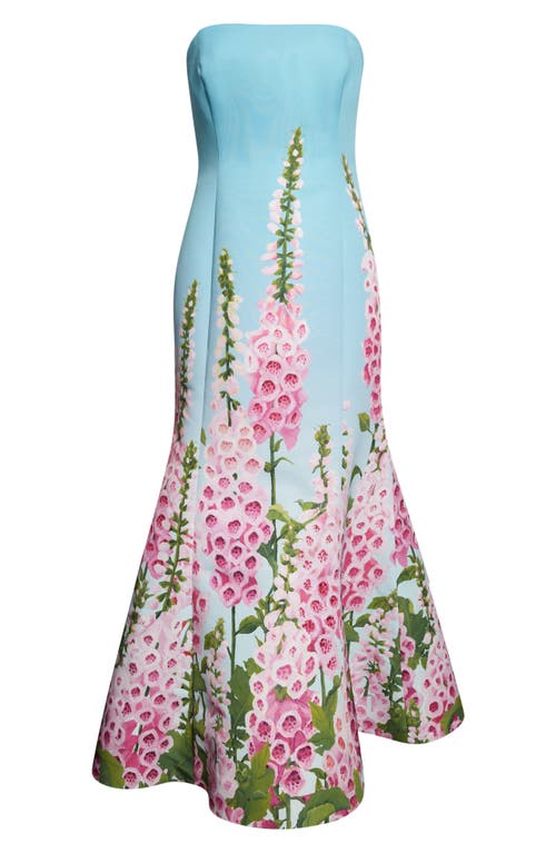 Oscar de la Renta Oscar de la Renta Foxglove Print Strapless Trumpet Gown