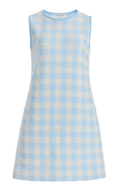 Oscar de la Renta Oscar de la Renta Gingham Jacquard Mini Shift Dress Light Blue S