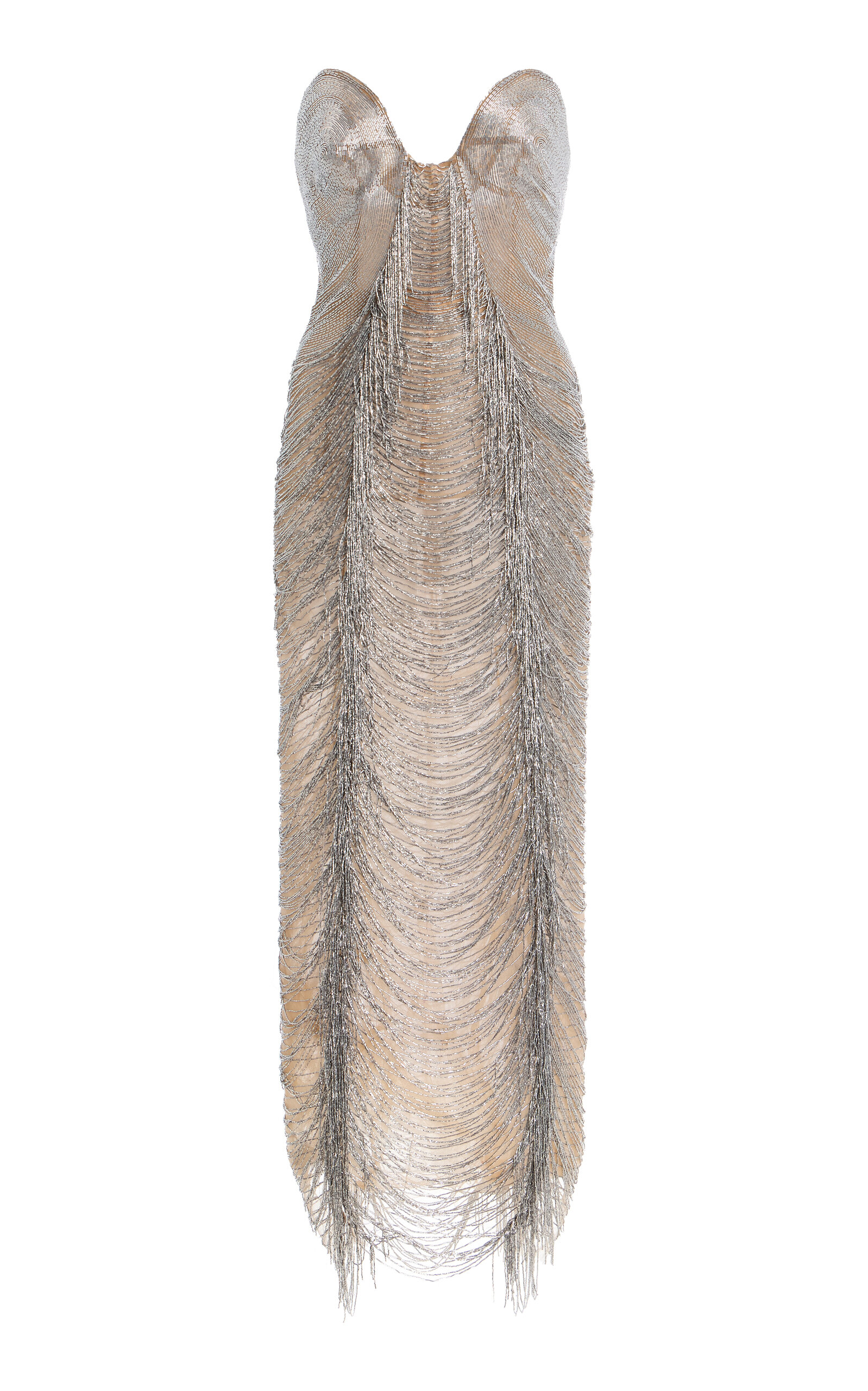 Oscar de la Renta - Illusion Strapless Tulle Cocktail Midi Dress Silver