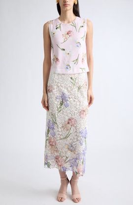 Oscar de la Renta Oscar de la Renta Iris Degradé Printed Lace Midi Skirt