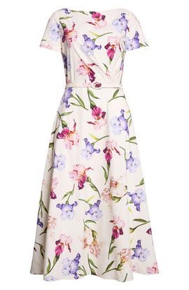 Oscar de la Renta Oscar de la Renta Iris Flower Cotton Stretch Poplin Midi Dress