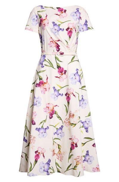 Oscar de la Renta Oscar de la Renta Iris Flower Cotton Stretch Poplin Midi Dress