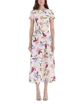 Oscar De La Renta Oscar de la Renta Iris Flower Print Cotton Stretch Dress