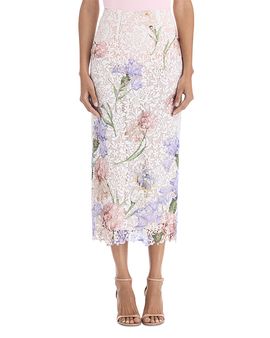 Oscar De La Renta Oscar de la Renta Iris Print Lace Pencil Skirt