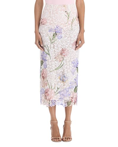 Oscar De La Renta Oscar de la Renta Iris Print Lace Pencil Skirt