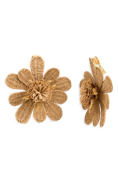 Oscar de la Renta Oscar de la Renta Large Flower Woven Raffia Clip-On Earrings