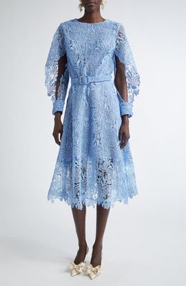 Oscar de la Renta Oscar de la Renta Long Sleeve Bellflower Guipure Lace Dress