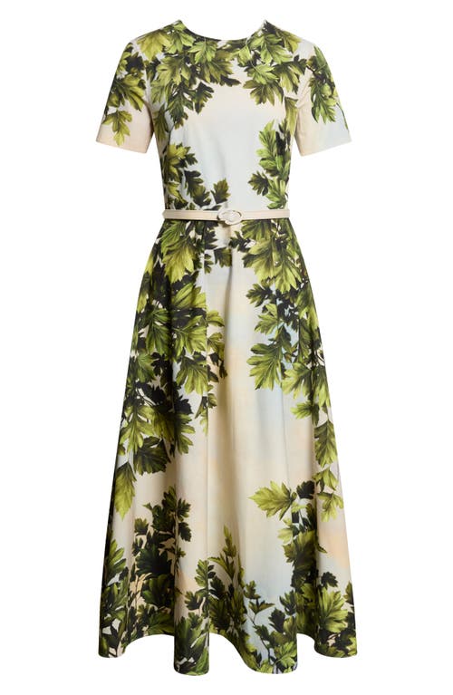 Oscar de la Renta Oscar de la Renta Maple Leaves Cotton Stretch Poplin Midi Dress