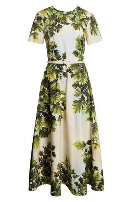 Oscar de la Renta Oscar de la Renta Maple Leaves Cotton Stretch Poplin Midi Dress
