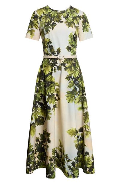Oscar de la Renta Oscar de la Renta Maple Leaves Cotton Stretch Poplin Midi Dress