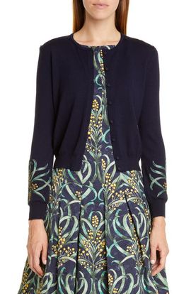 Oscar de la Renta Oscar de la Renta Mimosa Stems Embroidered Wool Cardigan
