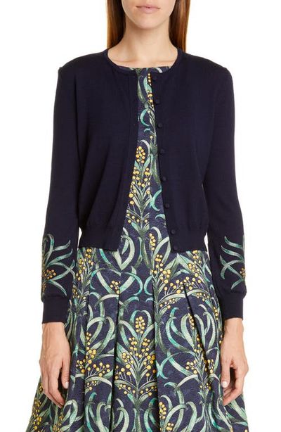 Oscar de la Renta Oscar de la Renta Mimosa Stems Embroidered Wool Cardigan