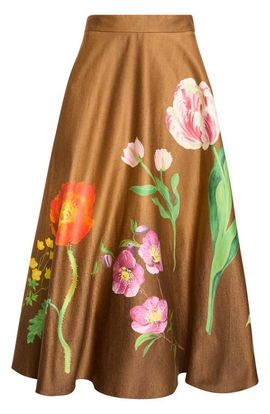 Oscar de la Renta Oscar de la Renta Mixed Botanical Circle Midi Skirt